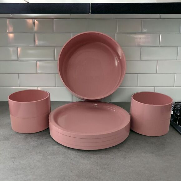 KASEN Melamine Salad Set Pink Large Bowl 4 Small Bowls 4 Plates Peter Pan MCM - Picture 16 of 16